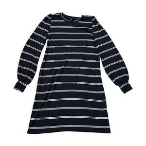 Lucky Brand Striped Dress - Dark Gray & White Long Sleeve Midi - Size Small